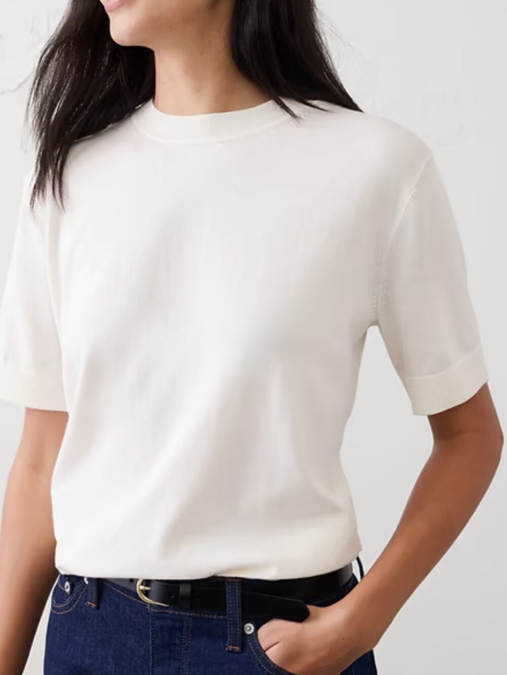 Banana Republic Forever Sweater Cream Short Sleeve Knit Top Size M